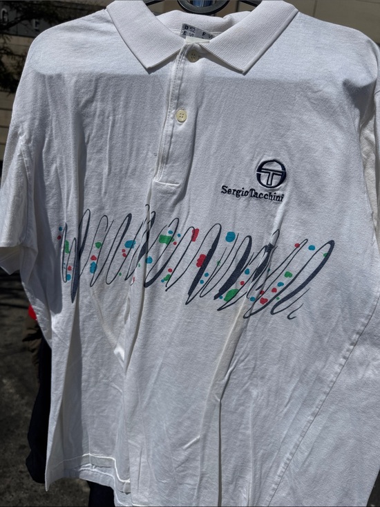 Sergio Tacchini Other - Sergio Tacchini White Polo with Navy Scribble and Multicolor Dots